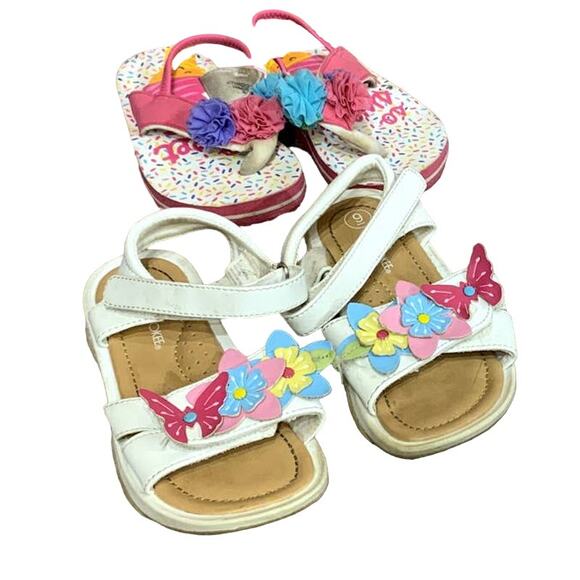 4 Pairs of Girls 7/8 9/10 Summer Polka Dot Floral Cherry Sandals Flip Flops - Picture 2 of 5